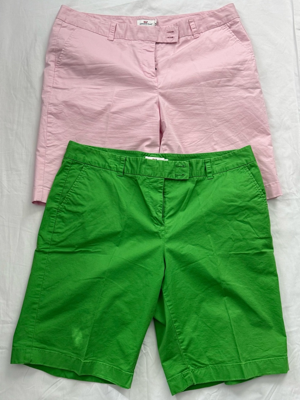 Vineyard Vines Women’s Shorts Size 16 Lot of 2 Pink Green Chino Bermuda Stretch